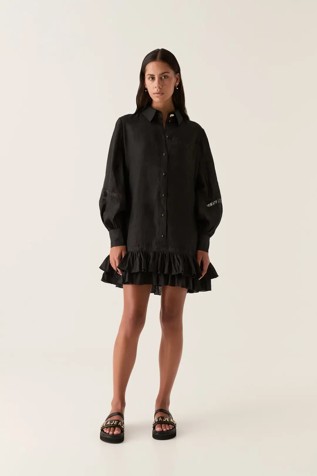 Aje Reframe Logo Trim Mini Dress Black Size 16 for rent on The Volte - main image