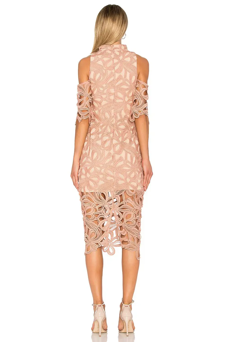 Elliatt Sight Embroidery Cold Shoulder Midi Dress Chalk Pink Size L / AU 12 for rent on The Volte - main image