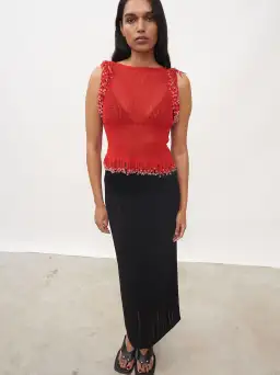 Paris Georgia Fringe Knit Top Red Size S / AU 8