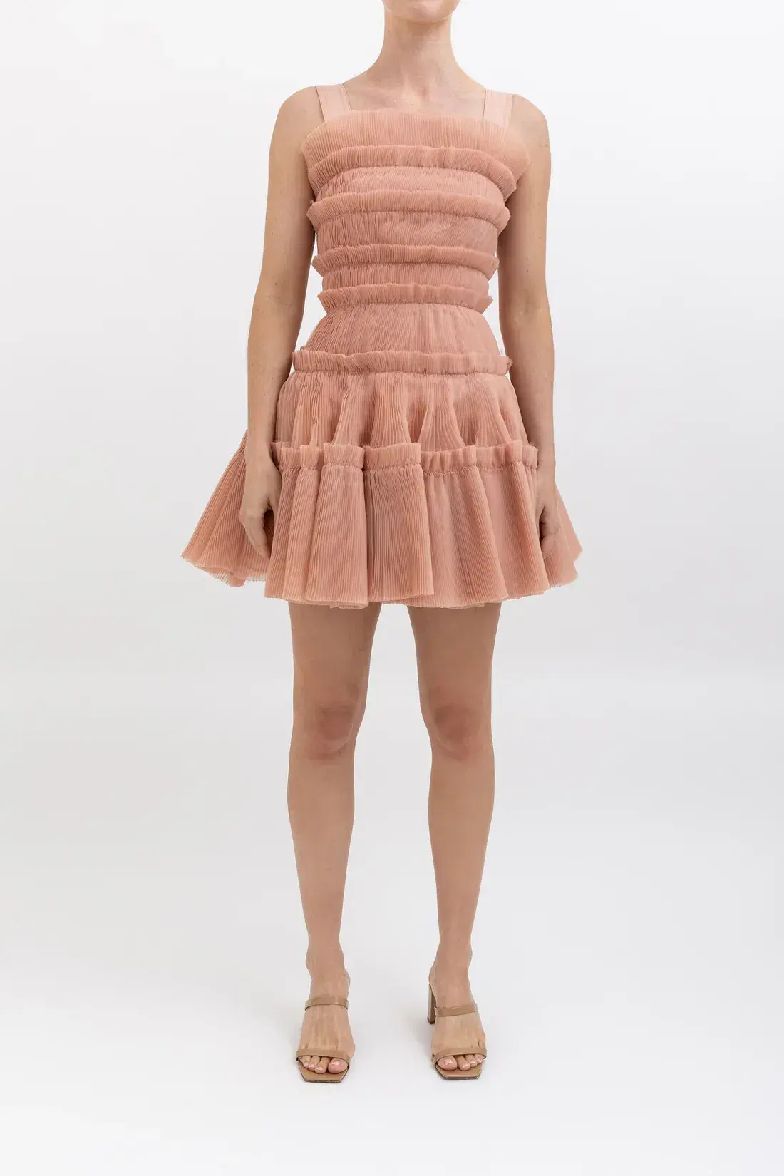 Aje Jacinto Pleated Mini Dress Nude Pink Size 10 - Image 3