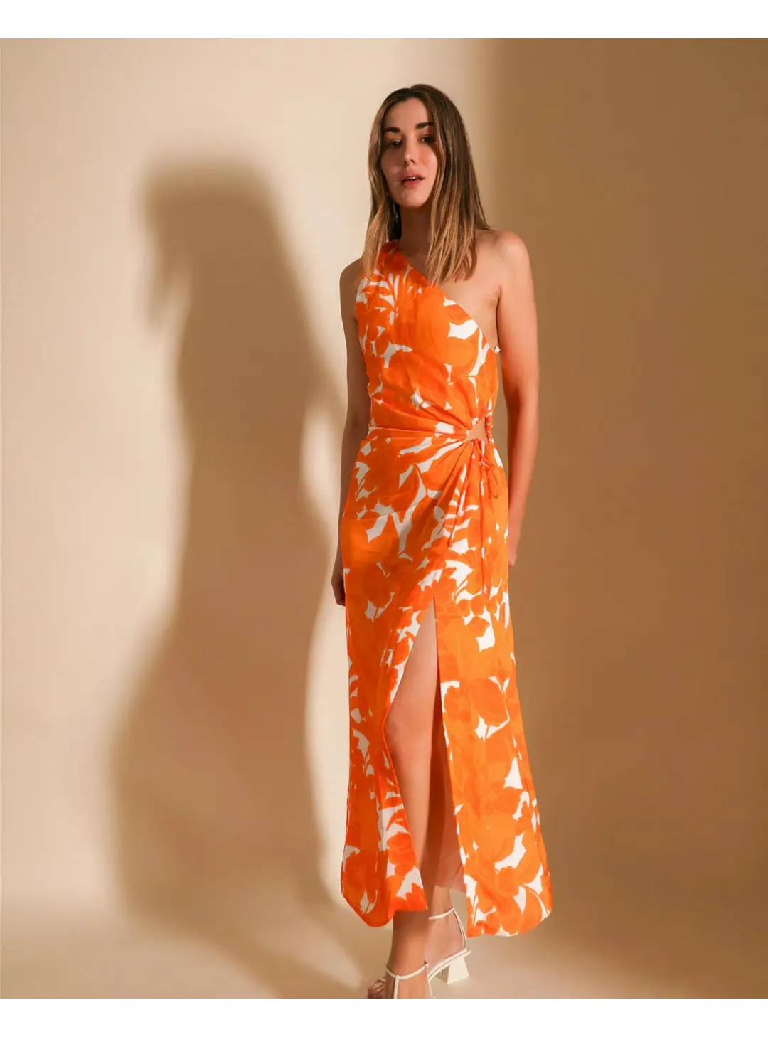 Lover Marigold One Shoulder Midi Dress Print Size AU 8 for rent on The Volte - main image