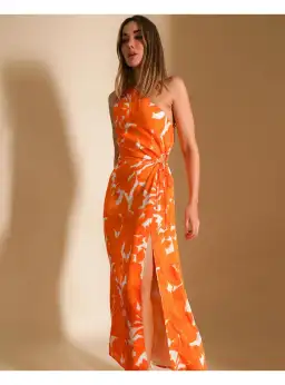 Lover Marigold One Shoulder Midi Dress Print Size AU 8 for rent on The Volte - image 2