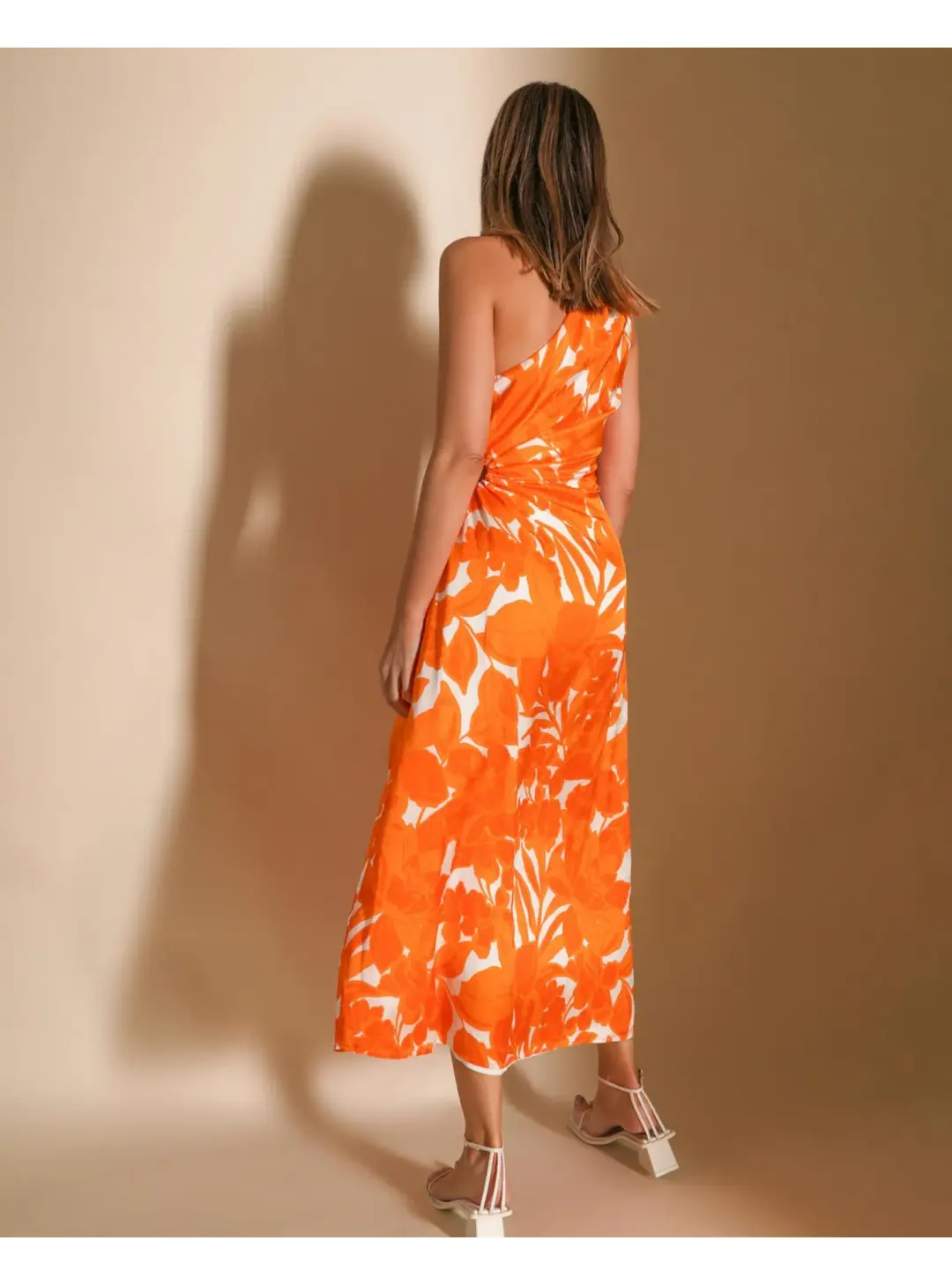 Lover Marigold One Shoulder Midi Dress Print Size AU 8 for rent on The Volte - main image