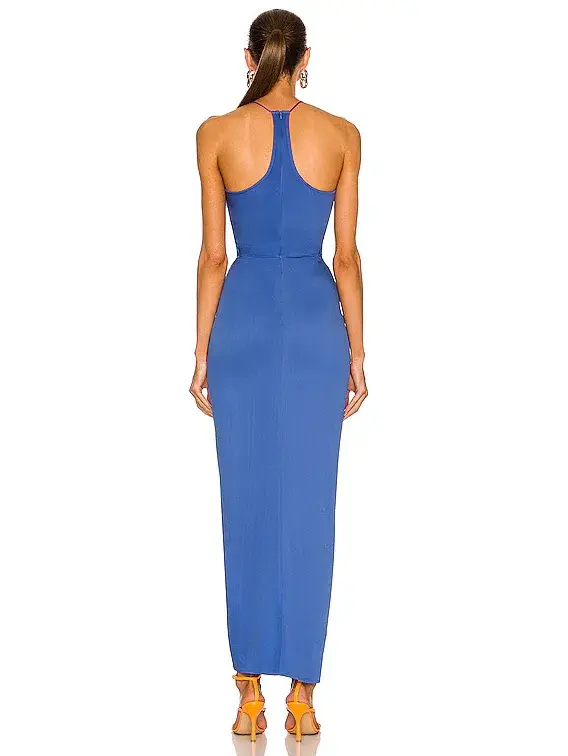 Christopher Esber Multi Panel Disconnect Ruched Halter Dress Lapis Size 12 AU for rent on The Volte - main image