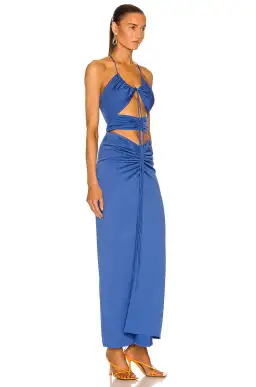 Christopher Esber Multi Panel Disconnect Ruched Halter Dress Lapis Size 12 AU for rent on The Volte - image 2