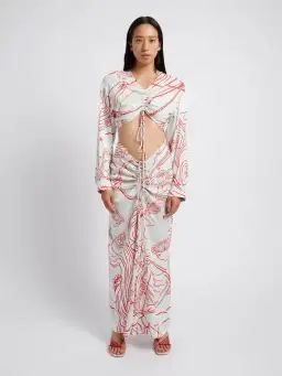 Christopher Esber Ruched Disconnect Shirt Dress Odyssey Print in Red/Ice Size 4 AU for rent on The Volte - image 1