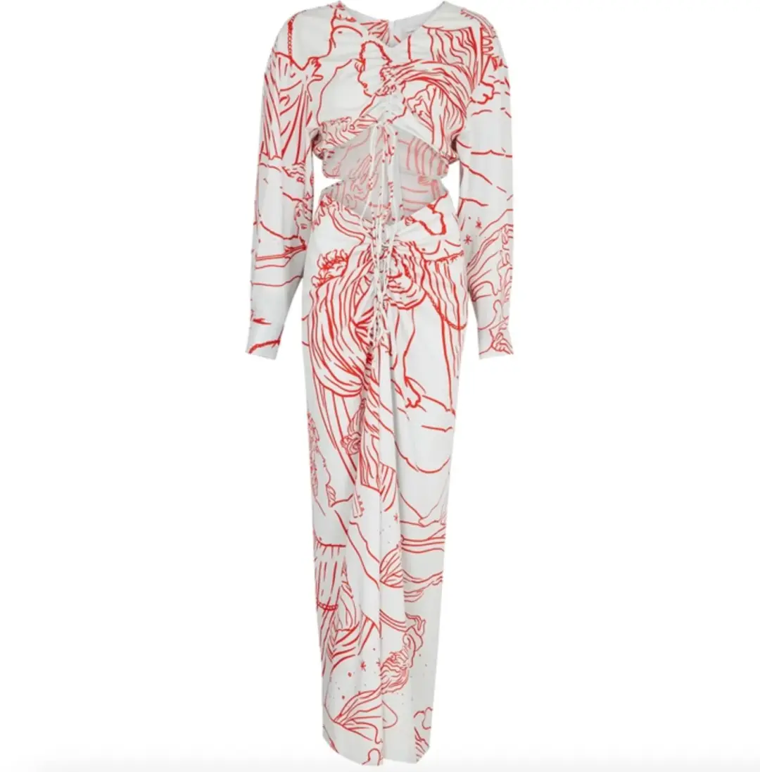 Christopher Esber Ruched Disconnect Shirt Dress Odyssey Print in Red/Ice Size 4 AU for rent on The Volte - main image