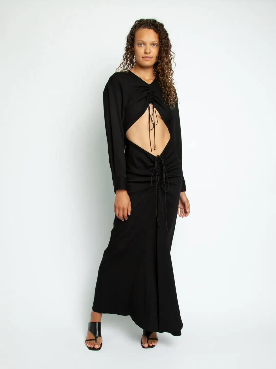 Christopher Esber Ruched Disconnect Shirt Dress Black Size 12 AU for rent on The Volte - main image