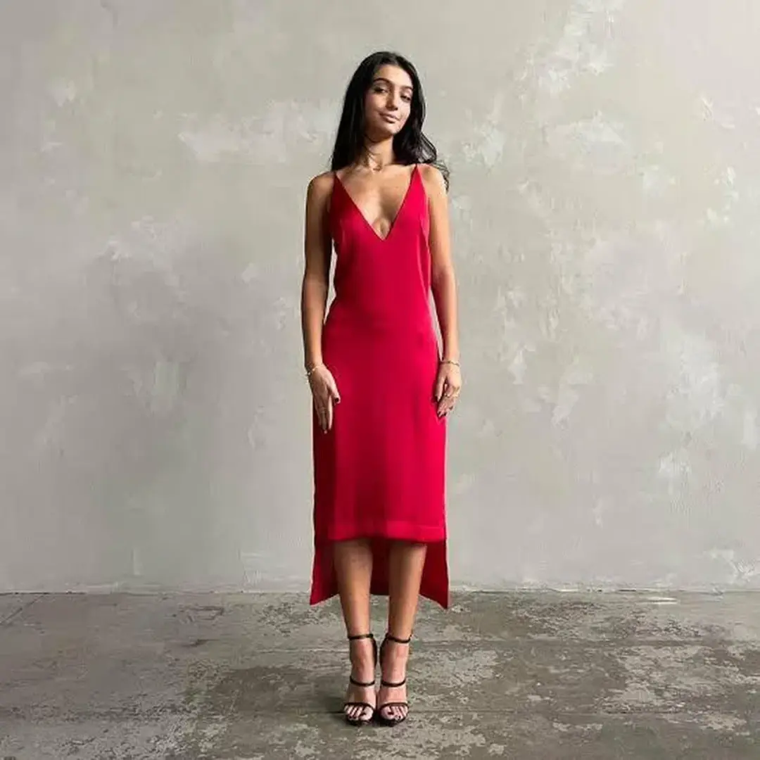Dion Lee Fine Line Cami Slip Dress Red Size 8 for rent on The Volte - main image