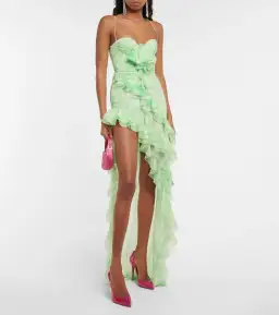 Alessandra Rich Asymmetric Embellished Tie-Dyed Silk-Georgette Gown Green Size 38/ AU 8 for rent on The Volte - image 1