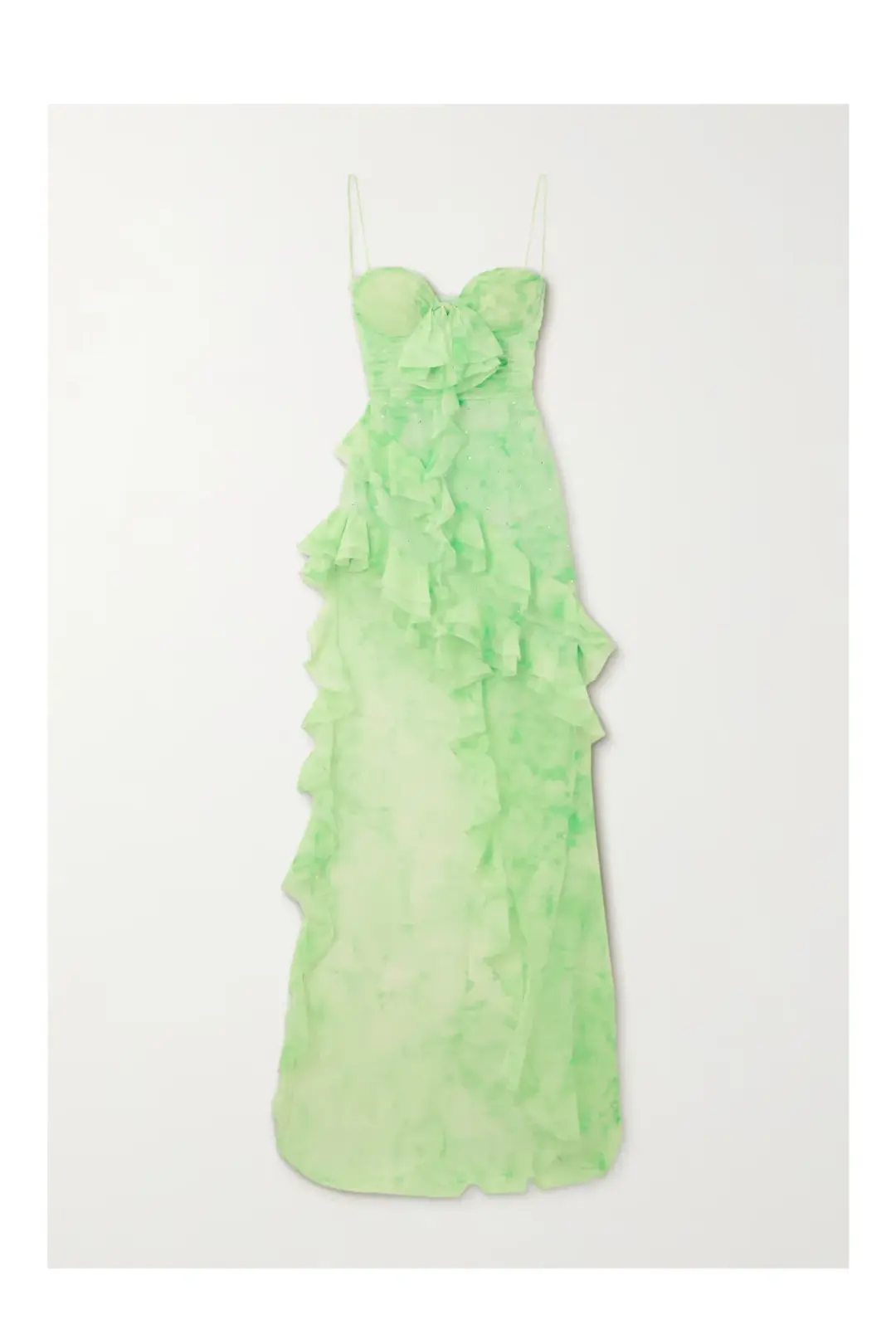 Alessandra Rich Asymmetric Embellished Tie-Dyed Silk-Georgette Gown Green Size 38/ AU 8 for rent on The Volte - main image