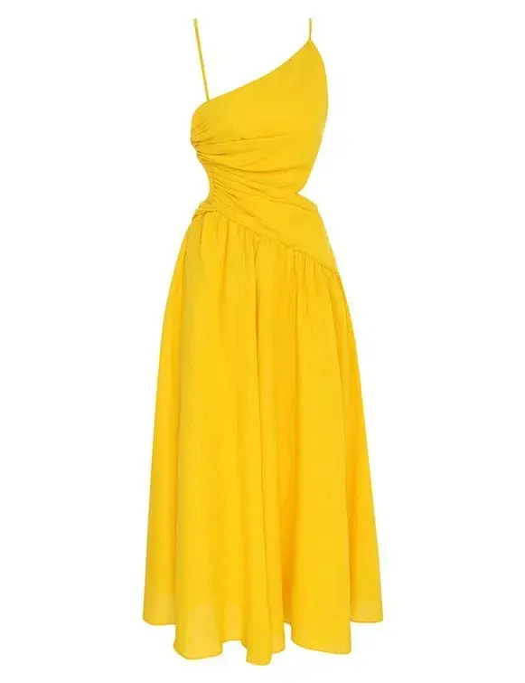 Zimmermann Ginger Asymmetric Midi Dress Marigold Size 0 / AU 8 for rent on The Volte - main image