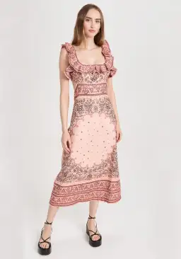 Zimmermann Matchmaker Frilled Midi in Pink Bandana Size 1/Au 10