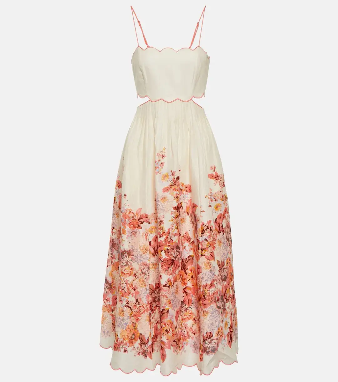 Zimmermann Devi Scallop Midi Dress in Cream Floral Size 3 / AU 10-12 for rent on The Volte - main image