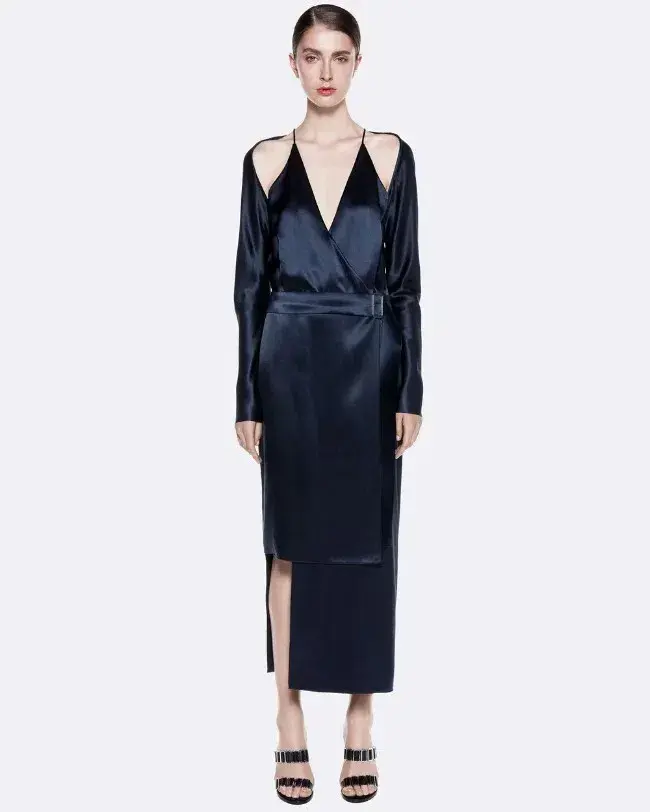 Dion Lee Silk Contour Tie Dress Navy Size 6 for rent on The Volte - main image