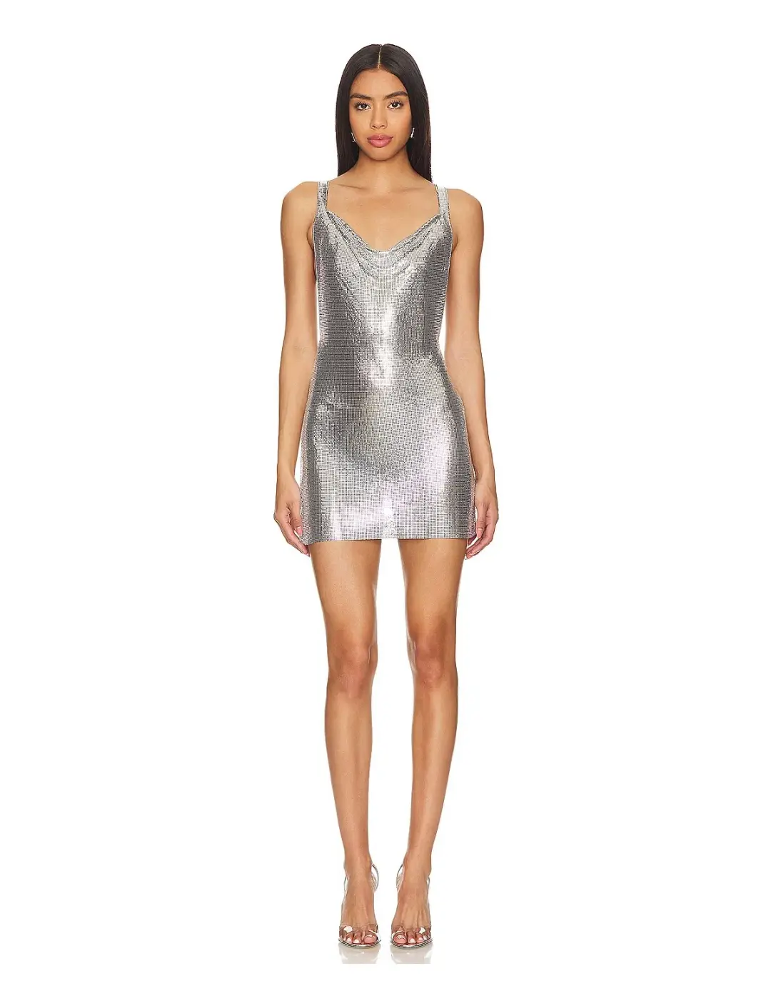 Michael Lo Sordo Cross Drape Chainmail Mini Dress Silver Size 10 for rent on The Volte - main image
