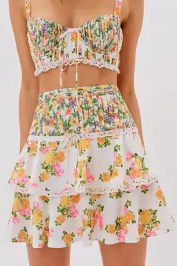 For Love and Lemons Rosalyn Crop Top Size XS and Mini Skirt Size XXS Set Floral for rent on The Volte - image 2
