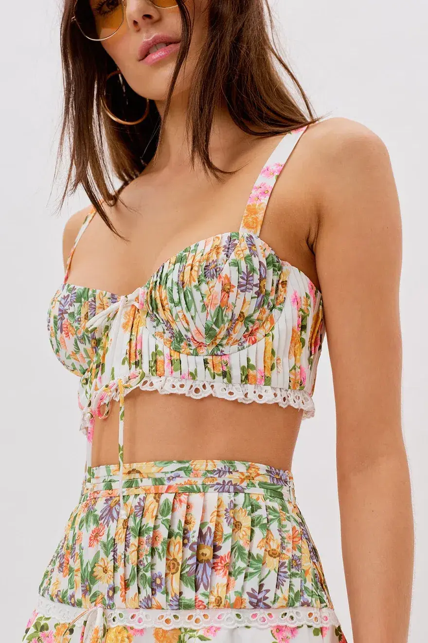 For Love and Lemons Rosalyn Crop Top Size XS and Mini Skirt Size XXS Set Floral for rent on The Volte - main image