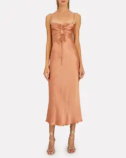 Shona Joy Eloise Lace Up Midi Dress in Caramel Size 6