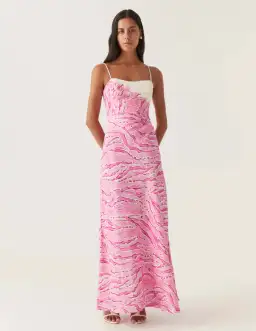 Aje Clarice Draped Maxi Dress in Pink and White Size 14 for rent on The Volte - image 1