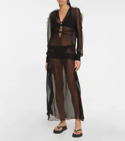 Christopher Esber Ruffled Silk Georgette Maxi Dress in Black Size AU 4 for rent on The Volte - image 1