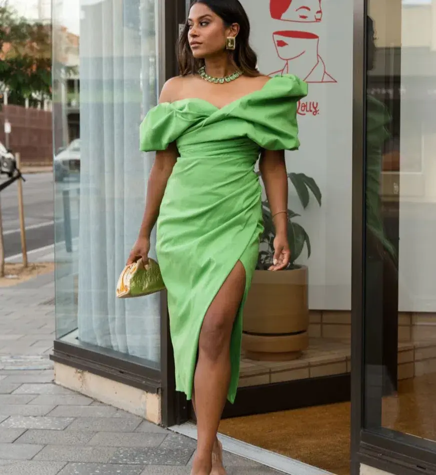 Rachel Gilbert Gia Midi Dress Green Size 3 / AU 12 for rent on The Volte - main image