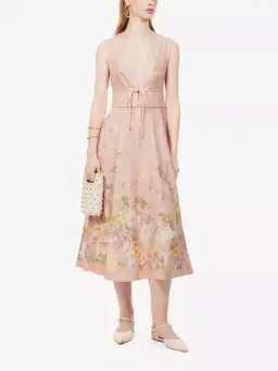 Zimmermann Waverly Plunge Midi Dress in Pink Floral Size 2 (AU 12) for rent on The Volte - image 1