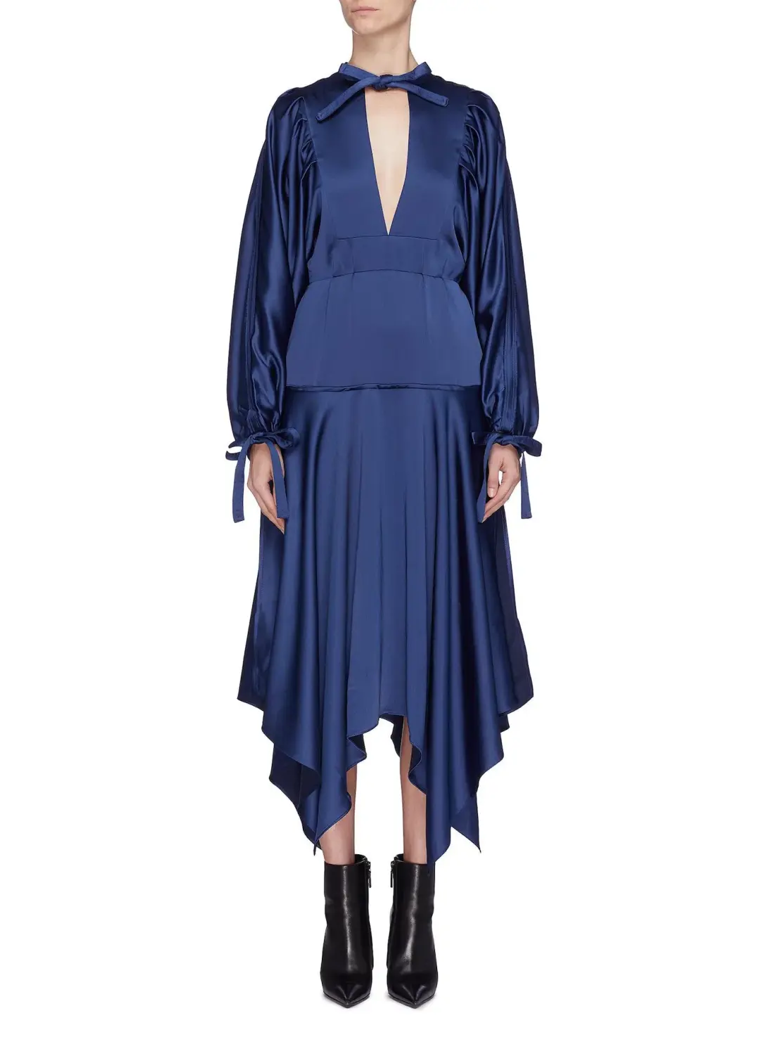 Self Portrait Handkerchief Hem Satin Midi Dress Blue Size 14 for rent on The Volte - main image