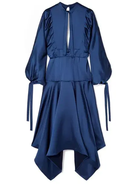 Self Portrait Handkerchief Hem Satin Midi Dress Blue Size 14 for rent on The Volte - main image