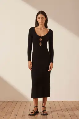 Shona Joy Eve Long Sleeve Keyhole Midi Dress Black Size XS (AU 6) for rent on The Volte - image 1