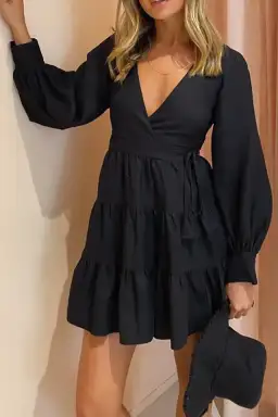 Shona Joy Nicolette Wrap Mini Dress Black Size 6 for rent on The Volte - image 2