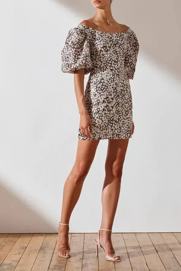 Shona Joy Dahlia OTS Fitted Mini Dress Floral Size 8 for rent on The Volte - main image