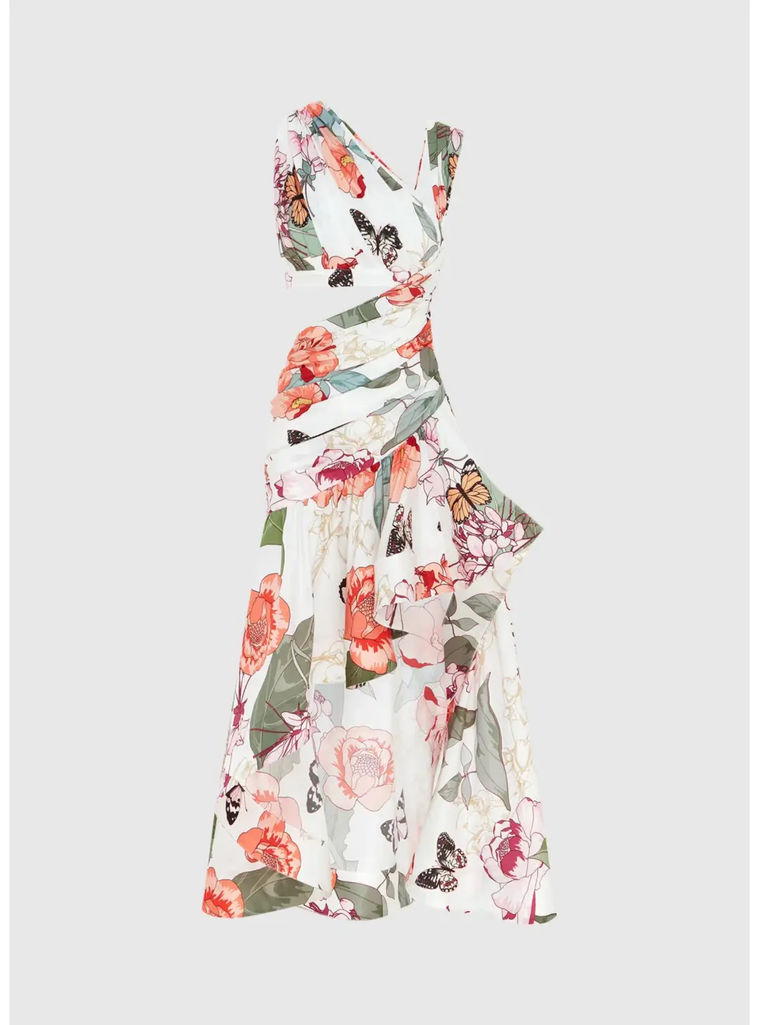 Leo Lin Tyler Asymmetric Gown Lush Print in White Size AU 12 for rent on The Volte - main image