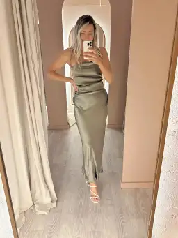 Shona Joy La Lune Asymmetrical Bias Cowl Midi Dress Sage Size 8 for rent on The Volte - image 7