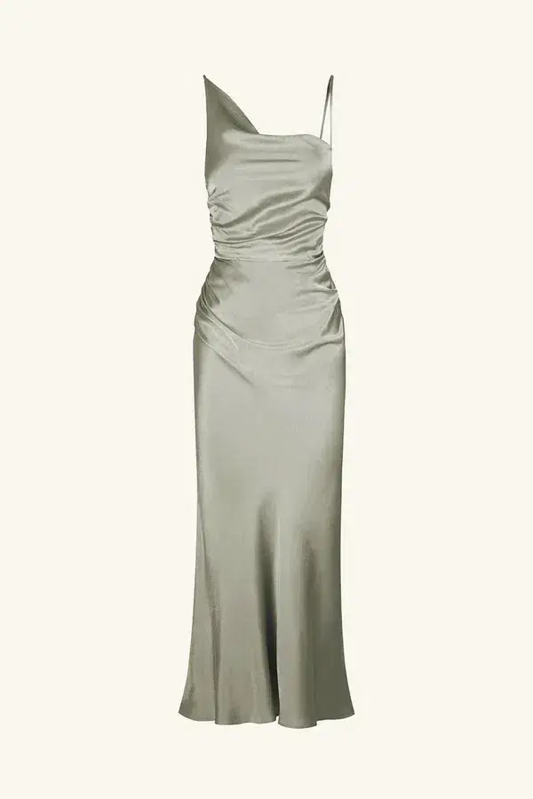 Shona Joy La Lune Asymmetrical Bias Cowl Midi Dress Sage Size 8 for rent on The Volte - main image