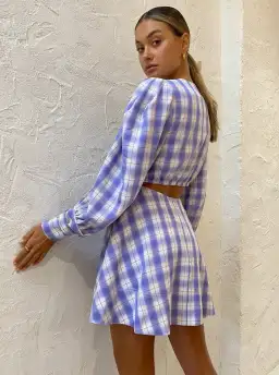 By Nicola Chevron Mini Dress in Grape Plaid Size 8 for rent on The Volte - image 2