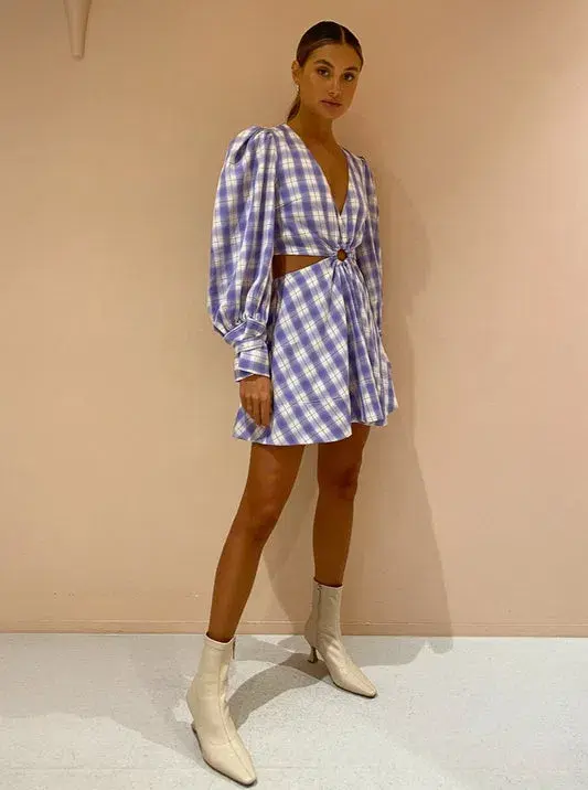 By Nicola Chevron Mini Dress in Grape Plaid Size 8 for rent on The Volte - main image