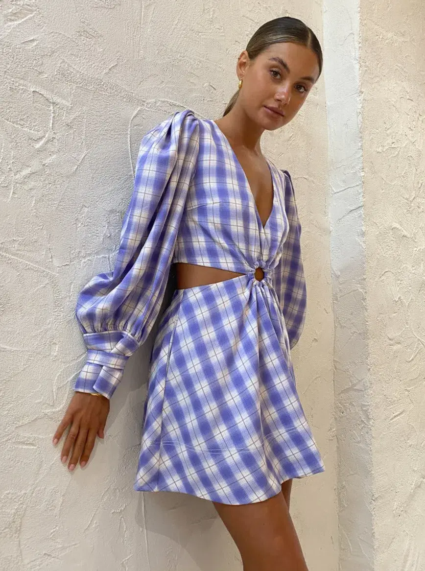 By Nicola Chevron Mini Dress in Grape Plaid Size 8 for rent on The Volte - main image