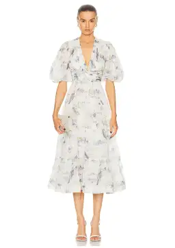 Zimmermann Pleated Midi Dress Blue Birds Size 3 / AU 14 for rent on The Volte - image 1