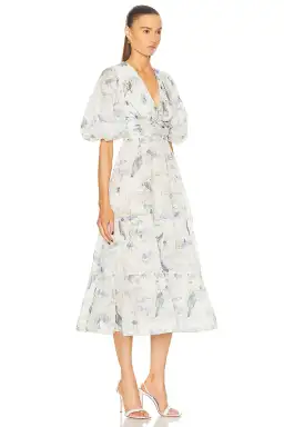 Zimmermann Pleated Midi Dress Blue Birds Size 3 / AU 14 for rent on The Volte - image 2