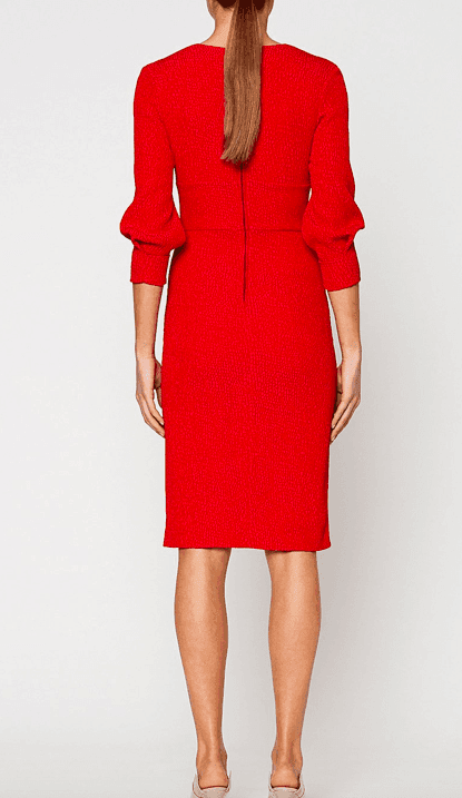 Scanlan Theodore Stretch Reptile Pencil Dress Red Size 10 for rent on The Volte - main image