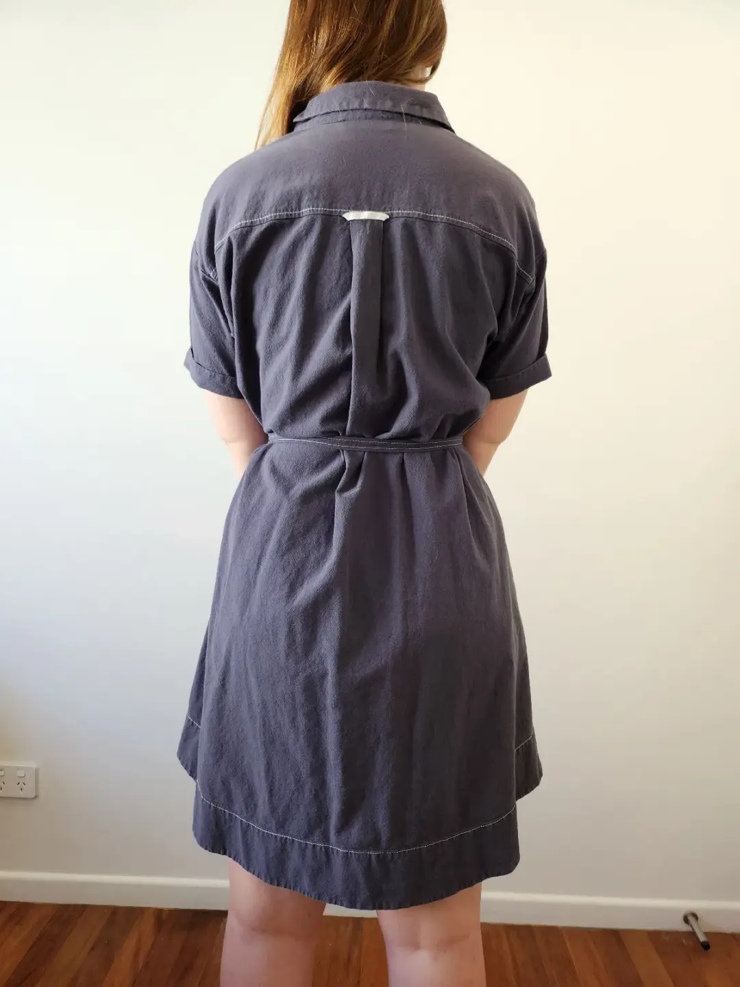 Cue Button Up Dress with Belt Navy Size 8 for rent on The Volte - main image