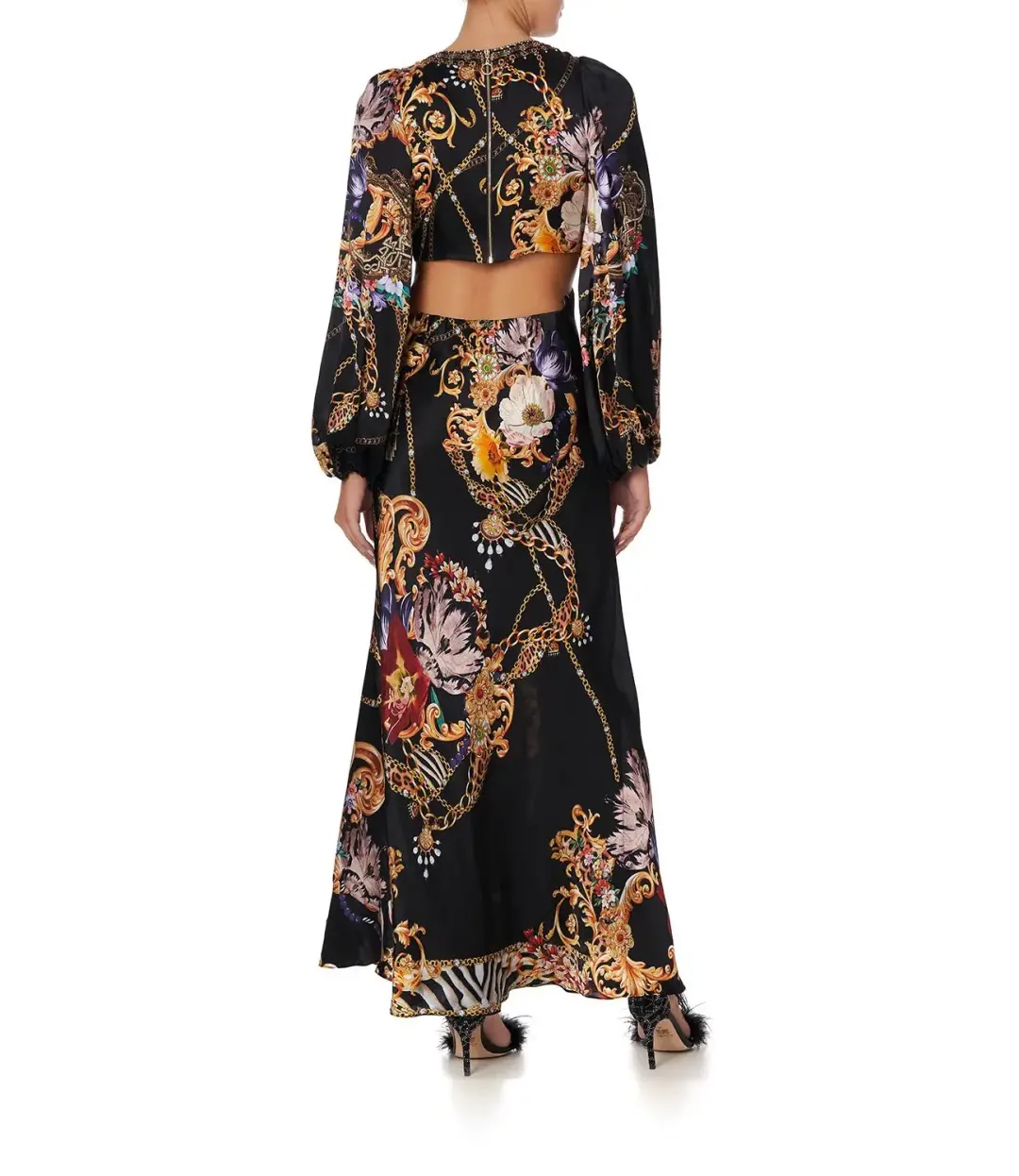 Camilla A Night In The 90s U-Ring Cut-Out Dress Black Print Size 10 for rent on The Volte - main image