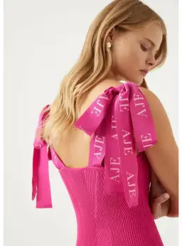 Aje Amber Knit Tie Shoulder Mini Dress Pink Size AU 10 for rent on The Volte - image 2