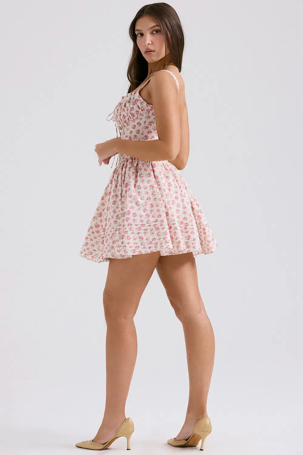 House of CB Natassia Cotton Mini Dress White Rosebud Print Size 8 for rent on The Volte - main image