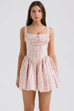 House of CB Natassia Cotton Mini Dress White Rosebud Print Size 8 for rent on The Volte - image 2