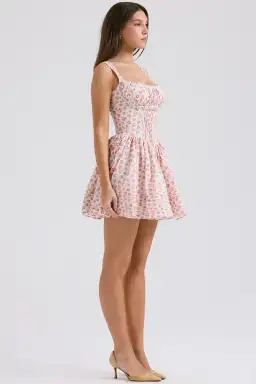 House of CB Natassia Cotton Mini Dress White Rosebud Print Size 8 for rent on The Volte - image 7