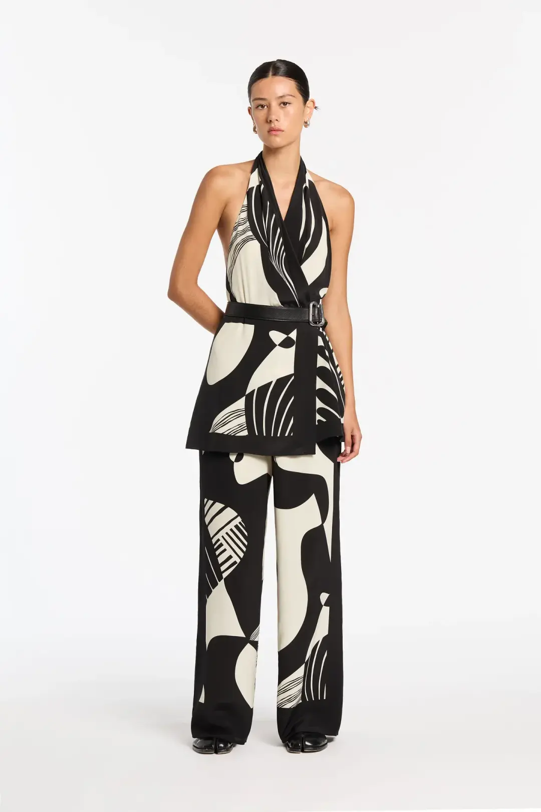 Sir the Label Realisme Wrap Halter Mini Dress and Pant Set in Papier Print Size 8 for rent on The Volte - main image