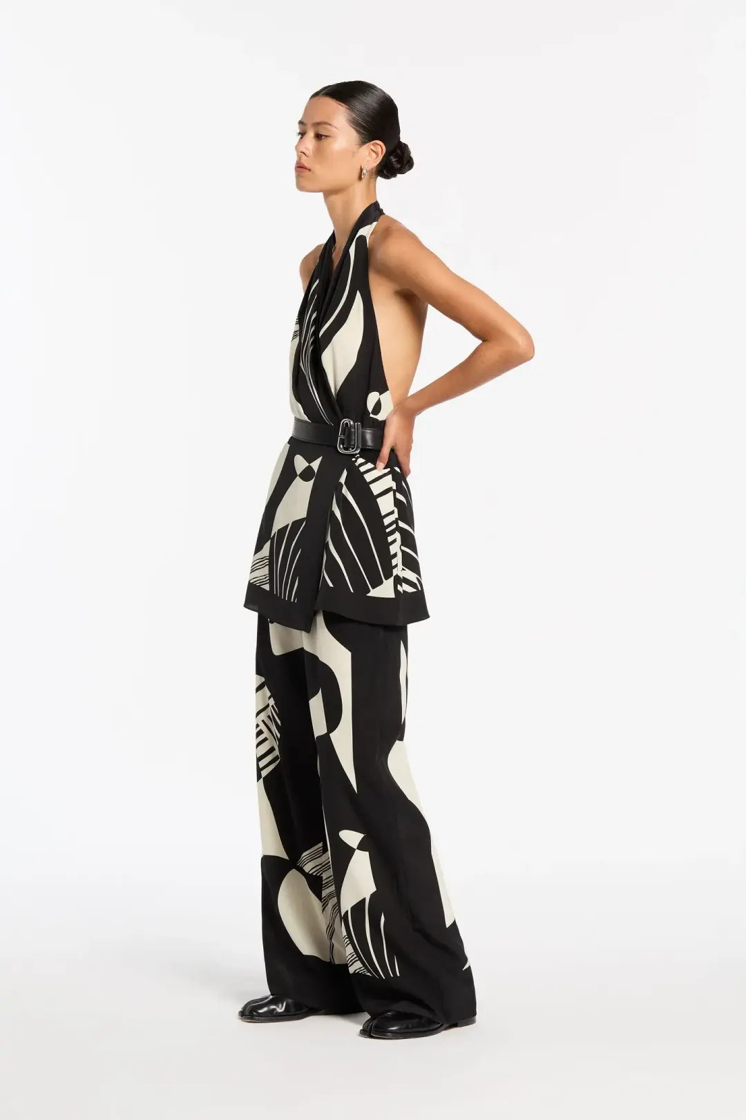 Sir the Label Realisme Wrap Halter Mini Dress and Pant Set in Papier Print Size 8 for rent on The Volte - main image