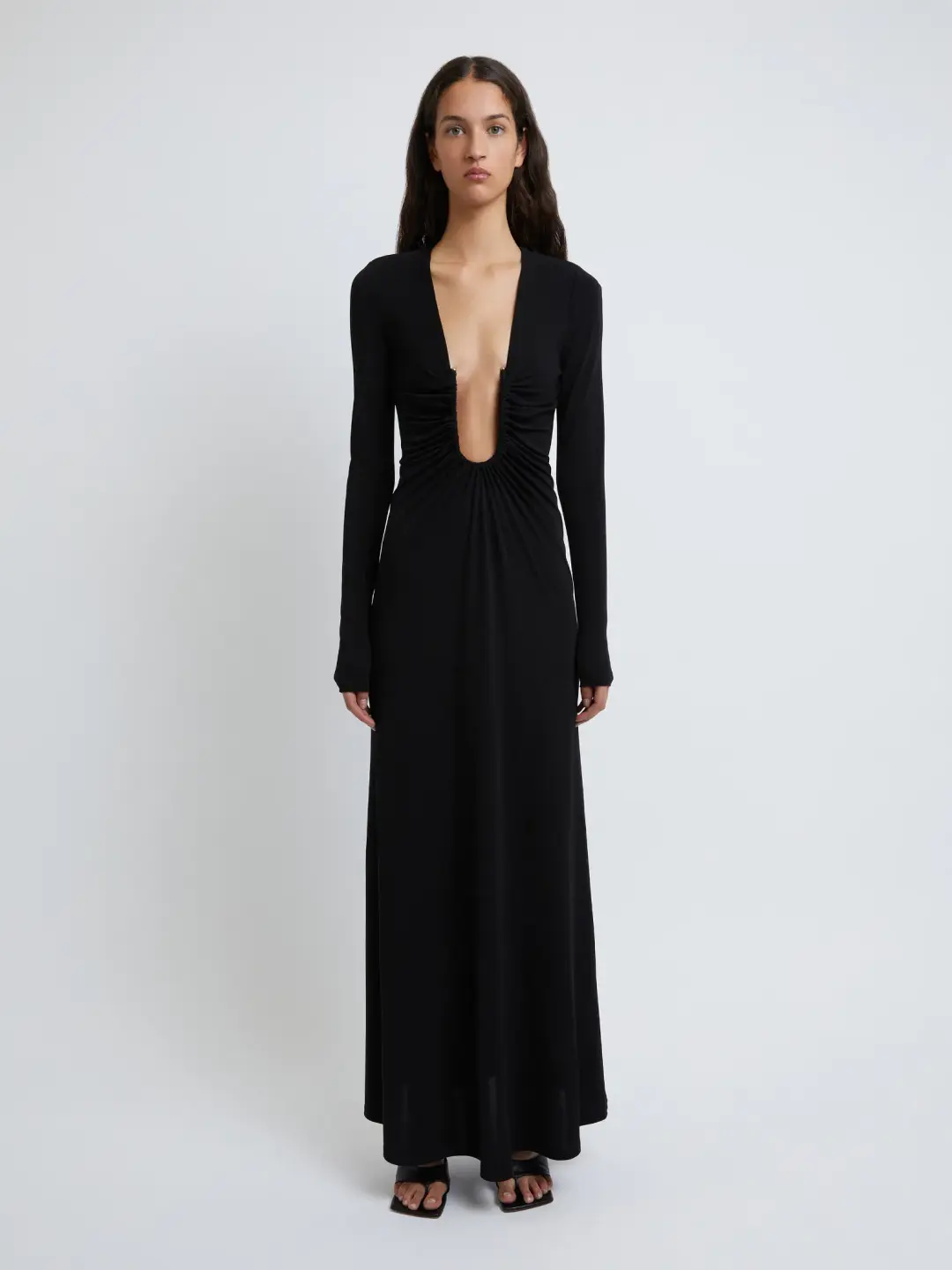 Christopher Esber Arced Palm Long Sleeve Dress in Black Size 8 for rent on The Volte - main image